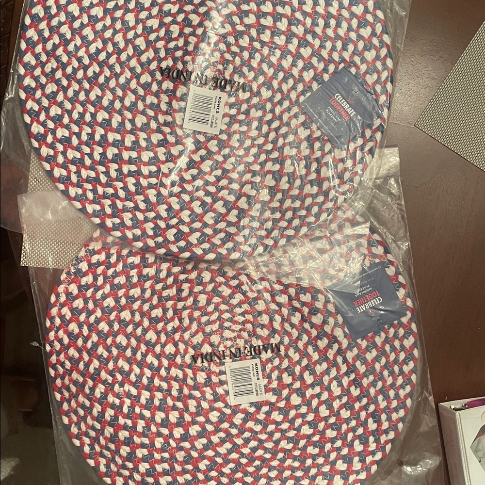 Americana Yarn Dye Braid Placemat - Red, Blue, White - Set of 2